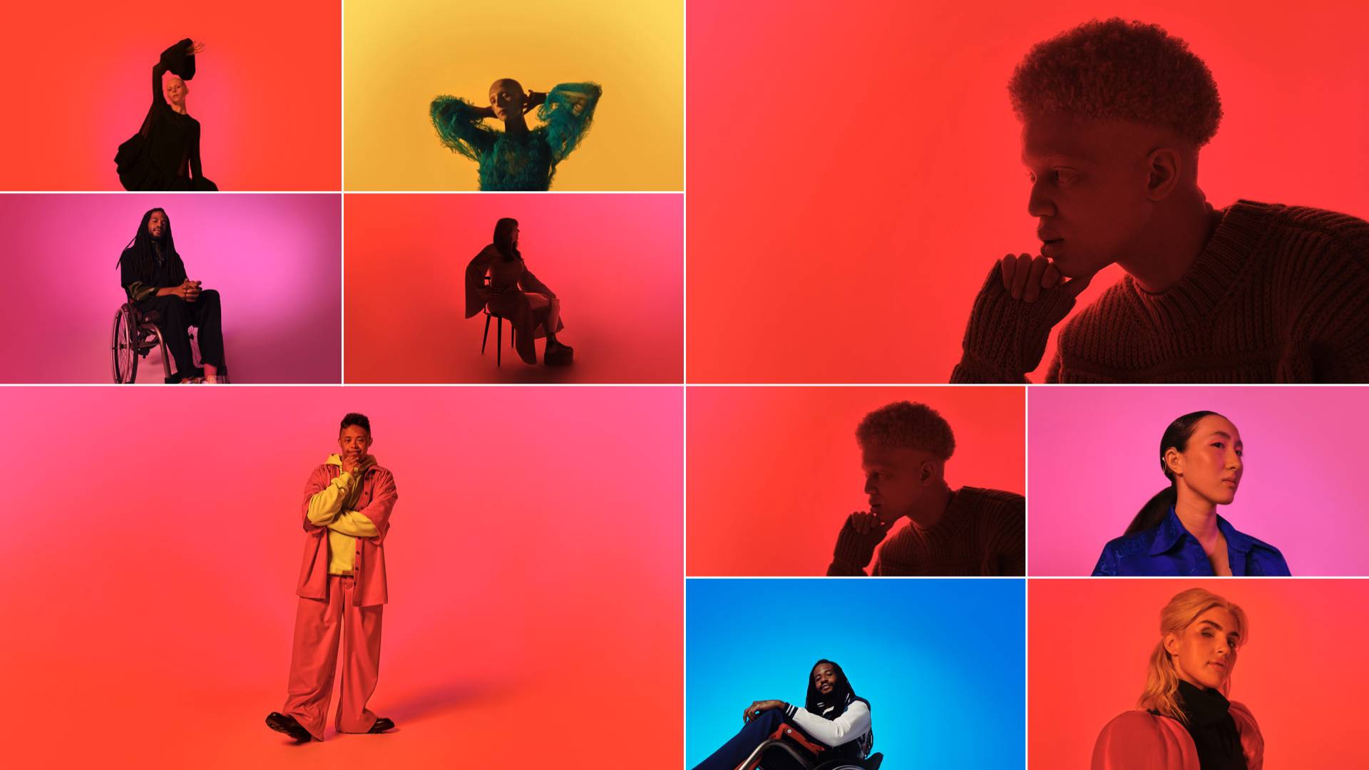 Beautiful shots of disabled people in front of colourful backgrounds